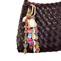 Breloque de sac en perles de verre peintes à la main colorées, coquillage vintage, conque, œil porte-bonheur, cœur, fleur, porte-clés perlé, décoration rétro pour sac et pochette