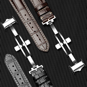 <span class=keywords><strong>Bracelet</strong></span> de montre en <span class=keywords><strong>cuir</strong></span> véritable à motif crocodile rétro de luxe avec <span class=keywords><strong>boucle</strong></span> déployante papillon 19mm 20mm 21mm Bracelets souples - Product Image 2