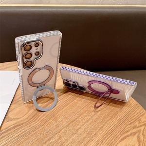เคสโทรศัพท์ดีไซน์หรู พร้อมที่วางโทรศัพท์ ฝาหลังแม่เหล็กใส กันลื่น สำหรับ Samsung S25 Ultra S24 Ultra - Product Image 2
