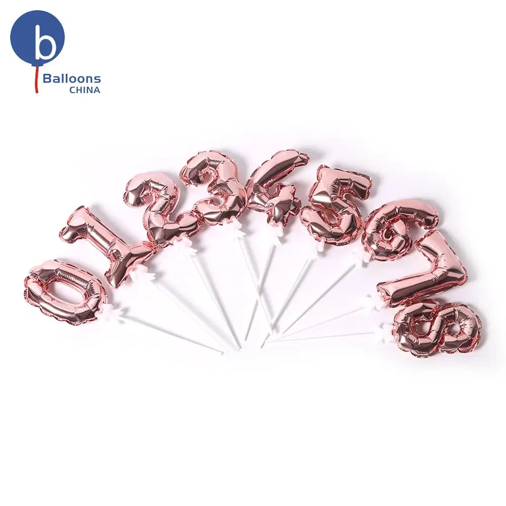 5 Inch Angka 0-9 Pesta Ulang Tahun Helium Foil Mylar Emas Rose Warna Nomor Seri Otomatis Inflatable Balon
