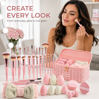 Logo personnalisé 40 pièces Outils de beauté Bandeau pour cheveux Éponge de maquillage pour le visage, les yeux, le blush et la poudre de maquillage Trousse de maquillage Ensemble de pinceaux de maquillage