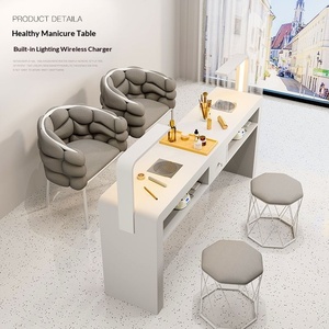 Ensemble table et chaise de manucure en bois massif multifonction, design moderne et simple, <span class=keywords><strong>mobilier</strong></span> de salon commercial - Product Image 4