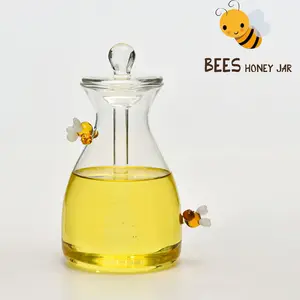 국자와 뚜껑 유리가있는 크리 에이 티브 귀여운 벌집 모양의 꿀 항아리 꿀 잼 냄비 용기 디스펜서 주방 상점