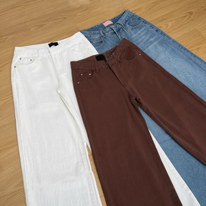 Jeans da <span class=keywords><strong>Donna</strong></span> <span class=keywords><strong>Marroni</strong></span> Vintage con Cerniera, Stile Casual, Gamba Dritta, Vita Media, in Denim Traspirante, per la Stagione Autunnale - Product Image 1