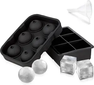 免费样品圆形和矩形威士忌立方体可重复使用的硅胶冰块模具超大硅胶冰盘模具带盖漏斗