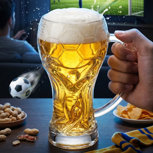 Chope à bière en verre gaufré minimaliste moderne avec poignée, tasse de football pour la maison, les bars sportifs, les pubs, les cadeaux et souvenirs de fête - Product Image 6