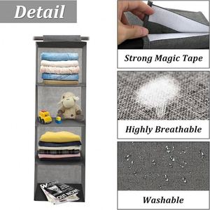 Organisateur de placard suspendu pliable pour vêtements et articles divers, organisateur de placard pliable, organisateur de rangement pour armoire avec 4 étagères - Product Image 3