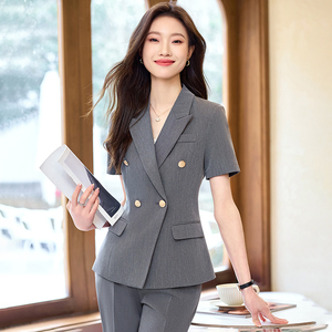 Completo <span class=keywords><strong>Estivo</strong></span> a Maniche Corte <span class=keywords><strong>Doppiopetto</strong></span> per Donne, Abbigliamento Professionale per Reception, Hotel, Gioiellerie, Elegante e Raffinato - Product Image 1