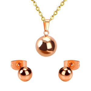 Conjunto de Joyería de Moda en Plata Chapada en Oro, Acero Inoxidable de Alta Calidad, Collar y Aretes con Forma de Bola, Conjunto Nupcial - Product Image 2