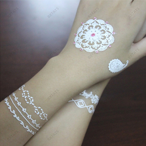 Tatouage temporaire blanc personnalisé Bxtats pour mariage, tatouage au henné blanc, <span class=keywords><strong>dentelle</strong></span> blanche, tatouage complet de la main, mehndi, <span class=keywords><strong>mandala</strong></span>, design indien, autocollant de tatouage - Product Image 4