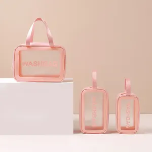 L'ultima borsa da donna rosa in PVC trasparente per il trucco da esterno con cerniera, miglior borsa per cosmetici impermeabile, borsa da bagno, logo personalizzato da viaggio