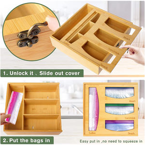 Bolsa Ziplock de bambú natural, organizador de almacenamiento, soportes y dispensador de bolsas de almacenamiento de alimentos, compatible con Ziploc - Product Image 3