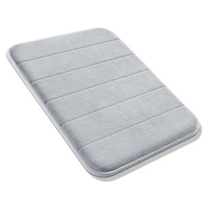 Tapis de sol de salle de bain antidérapant en mousse à mémoire de forme, absorbant l'eau, lavable en machine, motif uni, en PVC et polyester - Product Image 1