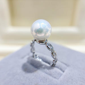 Anneau en argent S925, accessoire de fabrication de bijoux en perles, support pour perles de 6 à 8 mm, édition feuille vide, anneau 1941 - Product Image 1