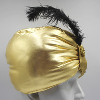 Sombrero árabe divertido de plumas étnicas indias de color brillante dorado, estilo europeo-americano, para playa, invierno, disfraz de actuación