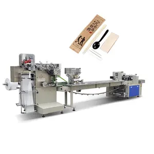 Disposable Plastic Wooden Spoon Fork And Knife Automatic Packaging Machine Cutlery Set With Napkin Wrapping Packing Machine
