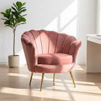Minimalistischer geschwungener Blütenblatt-Sessel mit weicher Samtpolsterung, Sillon Oro Bein, dekorativer Einzelsofa-Stuhl für Wohnmöbel