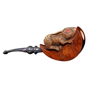 Muxiang Wooden Tobacco Pipe Carved Rabbit Moon Design Bent Shape Solid Briar Wood Handmade Smoking Pipe For Men - Product Image 3