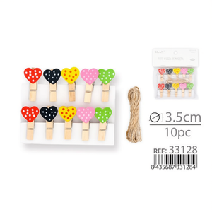 Ilan Mollette in Legno a Forma di Cuore da 3,5 cm, 10 Pezzi con Corda per Artigianato e Decorazione - Product Image 1