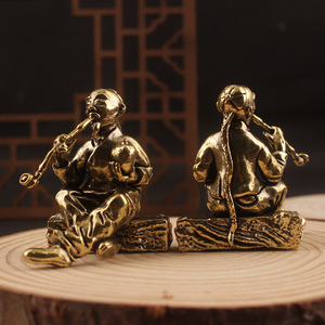 Brass Qing Dynasty Style Figure Ornament 2Pcs Handmade Tabletop Sculpture For Home Office <b>Decor</b> - Product Image 3