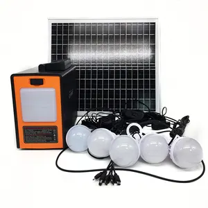 テレビとファン家電用の電球とモバイル充電器を備えた12Vdc充電式ソーラー照明システム中国メーカー