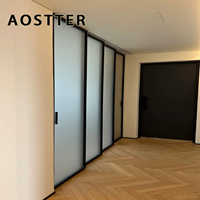Porte coulissante verticale en aluminium AOSTTER avec verre cannelé et effet visuel texturé, porte de séparation de pièce à lumière diffusée, séparateur de pièce
