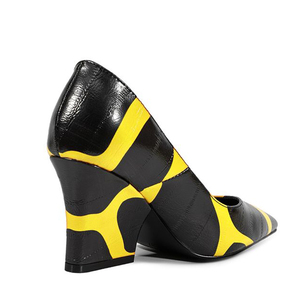 Sandales à talons compensés épais pour femmes, grande taille 45, motif artistique, talons carrés classiques, coupe large, escarpins habillés - Product Image 6