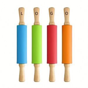 Custom Backing Non Stick Surface Durable Wooden Handle Food Grade <b>Silicone</b> Rolling Pin Dough Roller - Product Image 1