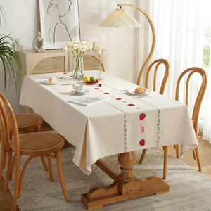 Khăn Trải Bàn Thêu Sợi Vải Lanh Và Cotton Mới 2022 Khăn Trải Bàn Trái Cây Ba Màu Dâu Tây Khăn Trải Bàn Ăn Bình Dị - Product Image 1