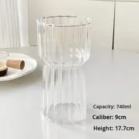 Tasse en verre borosilicate transparent rayée de style américain moderne, design cintré, compatible lave-vaisselle et micro-ondes