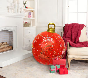 Bola Inflable de PVC de 23.6 Pulgadas, Moderna, Ecológica e Impermeable, con Diseño de Reno Tirando de un Carro, para Decoración Navideña del Hogar y Jardín - Product Image 3