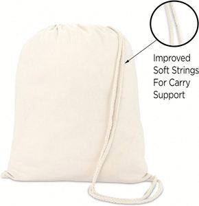 Custom Logo Outing Laundry Lunch School Camping Reusable <b>Canvas</b> <b>Backpack</b> Beige Printed Drawstring Bags - Product Image 2