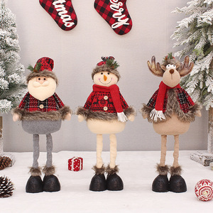 Poupée rétractable de Noël en tissu écossais rouge, ensemble de poupées pour décoration intérieure, ornement de salon - Product Image 2
