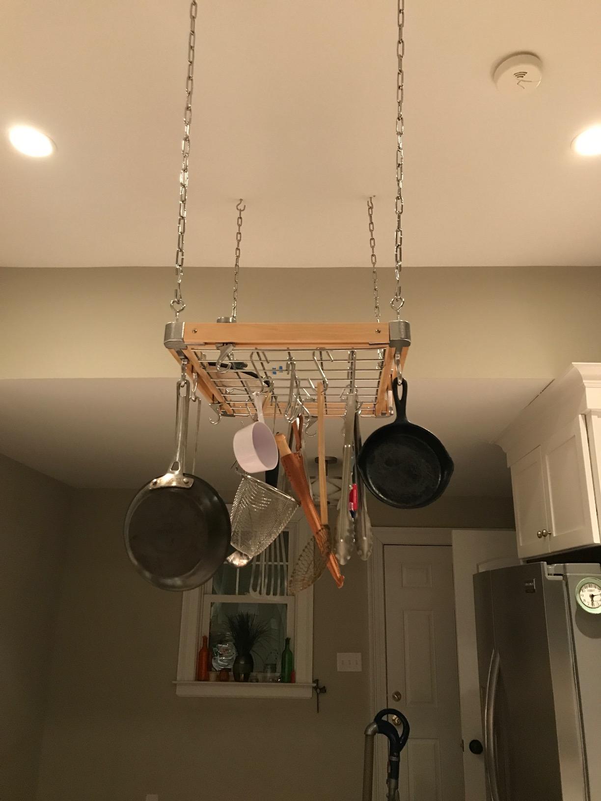 Ceiling Mounted Wooden Pot Rack - Stylish Storage Solution