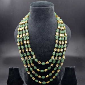 Collier statement en argent 925 plaqué or, 4 brins, quartz vert, moissanite Polki |   Vente en gros de vêtements de mariée indiens |   Quantité minimale de commande faible - Product Image 1