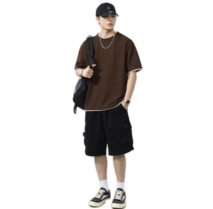 T-shirt en coton gaufré pour <span class=keywords><strong>homme</strong></span> 2026 - Toucher frais, coupe ample, <span class=keywords><strong>style</strong></span> streetwear avec bordure contrastante pour l'été - Product Image 2