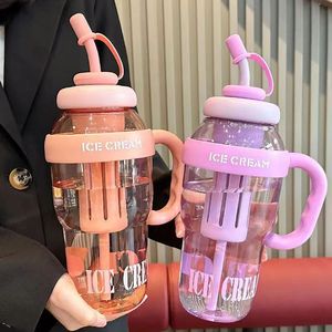 Taza de agua gigante de 1300ml, botella de agua de plástico de gran capacidad con tapa de paja, botella de agua de verano, Cubo de alta belleza, tazas de té de la leche - Product Image 3