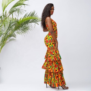 Vente Chaude Robe Sexy sans Manches Motif Kente Robe de Soirée Élégante <span class=keywords><strong>Africaine</strong></span> Imprimé <span class=keywords><strong>Wax</strong></span> Décontractée pour Femmes Vêtements - Product Image 4