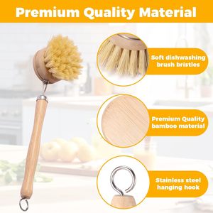 Eco-friendly 5pcs Kitchen Brush Set All Natural Fibre Wooden Floor Vegetable Dish Bottle Pot Brush Sisal Cleaning Brush - Product Image 3
