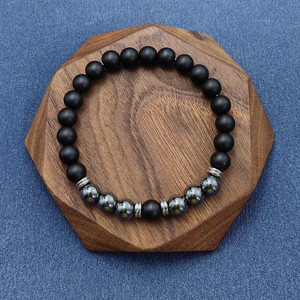 Triple Tiger Eyes ematite turchese blu naturale con bracciale con perline a fetta di isolamento in acciaio inossidabile per uomo - Product Image 4