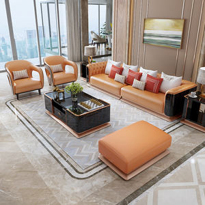 أريكة فاخرة لردهة الفندق والفيلات وغرفة المعيشة، إطار من الفولاذ المقاوم للصدأ بلون ذهبي وردي، تصميم عصري من الجلد الأصلي، طقم أرائك للاسترخاء - Product Image 2