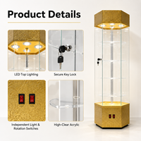 Vitrine rotative haute en acrylique avec serrure, éclairage LED supérieur et plateaux multi-niveaux pour l'affichage de produits en magasin de détail