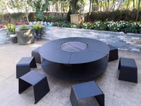 Table et chaises de foyer rond sans fumée en acier, usine chinoise