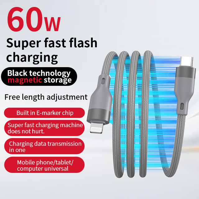 Hot Selling Nylon Braided PD 60W 240W USB-C 6A Fast Charging MFi Certified Magnetic Type-C Cable for iPhone 1M/2M Computer