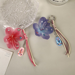 Porte-clés Fleur de Plumeria - Breloque de Sac Esthétique Estivale Tendance TikTok avec Pompon Tressé et Mini Pendentif Tongs - Product Image 2