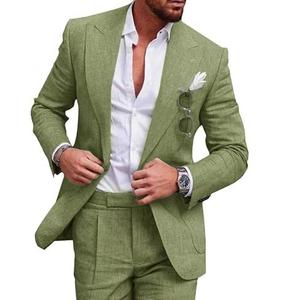 2025 nuevo <span class=keywords><strong>traje</strong></span> elegante de lino para <span class=keywords><strong>hombre</strong></span> de <span class=keywords><strong>boda</strong></span> Casual de un solo pecho Slim Fit Blazer pantalones de alta calidad <span class=keywords><strong>verano</strong></span> 2 piezas <span class=keywords><strong>traje</strong></span> Homme - Product Image 3