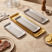 Assiette rectangulaire en acier inoxydable durable de style coréen, écologique, à motif uni, à bord étroit, argentée, pour la maison, l'hôtel, le restaurant