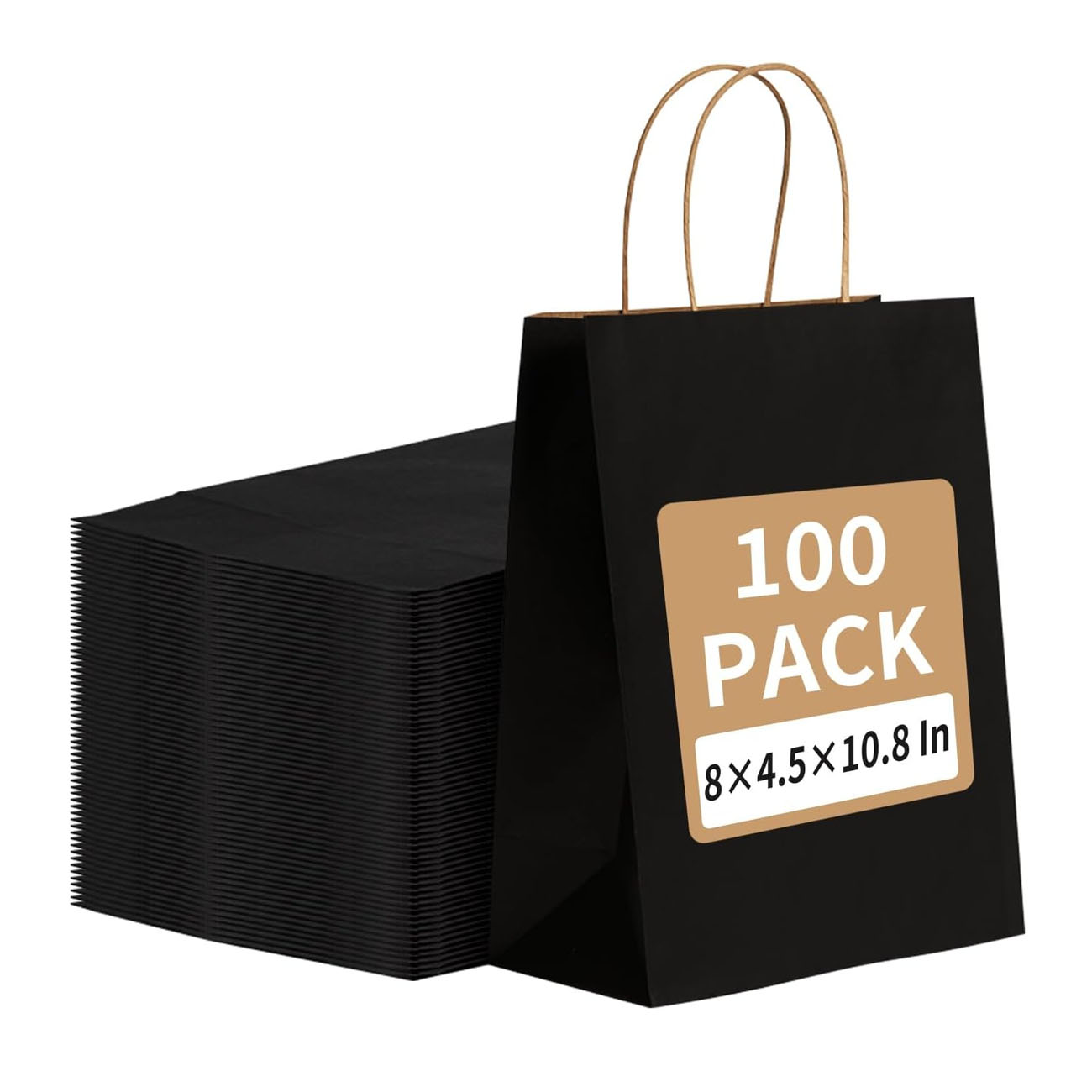 Custom Retail 8x4.5x10.8 Inches Gift Bags with Handles Bulk Black Shopping Kraft Paper Bags