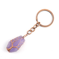 Gantungan kunci batu amethyst kasar motif pohon kehidupan, tas mobil Hongzhuo terlaris, aksesoris fashion wanita, untuk grosir
