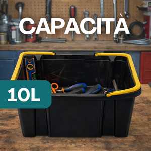 Boîte à outils noire 10 litres avec couvercle et compartiments, boîte de rangement en plastique rigide pour outils et équipements - Product Image 5